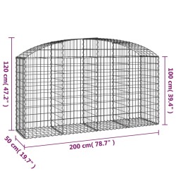 Gabione mit Hochbogen 200x50x100/120 cm Verzinktes Eisen