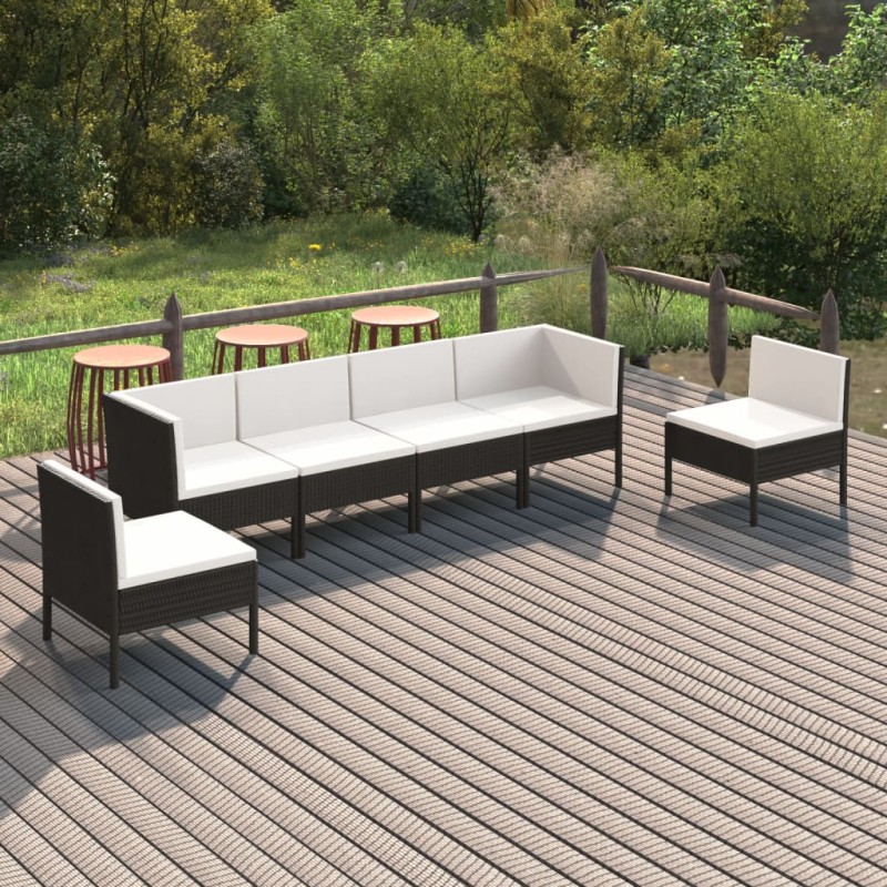 6-tlg. Garten-Lounge-Set mit Auflagen Poly Rattan Schwarz