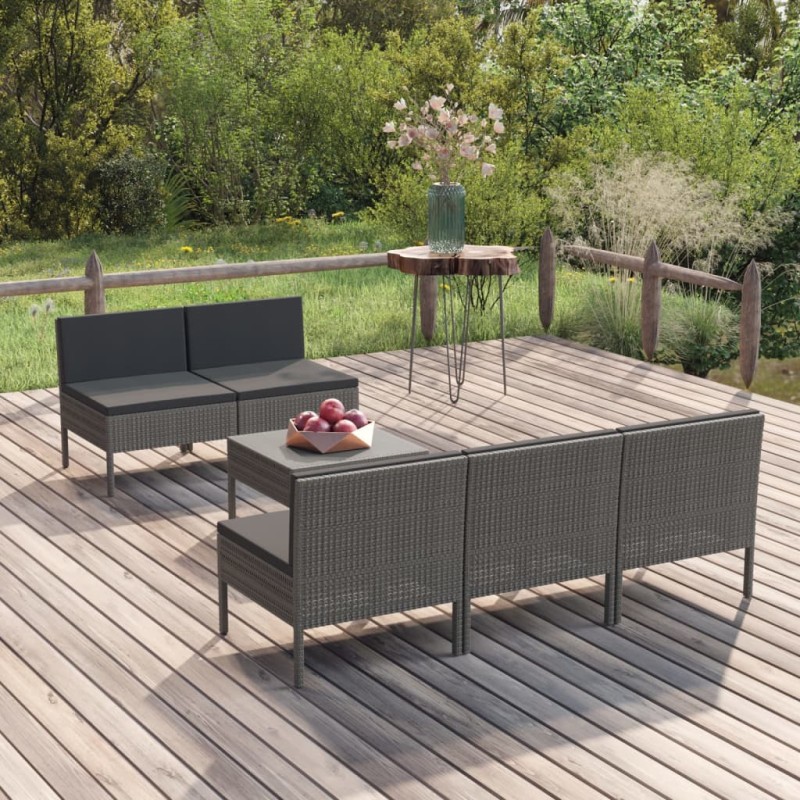 6-tlg. Garten-Lounge-Set mit Auflagen Poly Rattan Grau