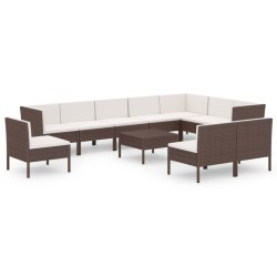 11-tlg. Garten-Lounge-Set mit Auflagen Poly Rattan Braun