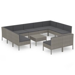 12-tlg. Garten-Lounge-Set mit Auflagen Poly Rattan Grau