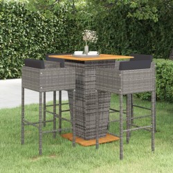 5-tlg. Gartenbar-Set mit Kissen Poly Rattan Grau