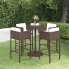 5-tlg. Gartenbar-Set mit Kissen Poly Rattan Braun