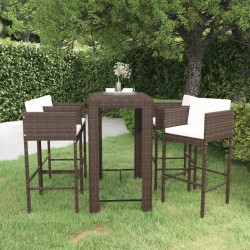 5-tlg. Gartenbar-Set mit Kissen Poly Rattan Braun