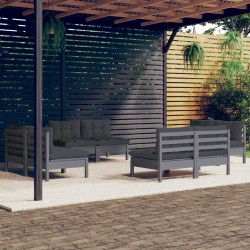 8-tlg. Garten-Lounge-Set mit Anthrazit Kissen Kiefernholz