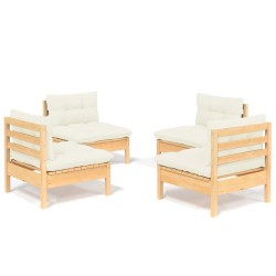 4-tlg. Garten-Lounge-Set mit Creme Kissen Kiefernholz