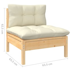 4-tlg. Garten-Lounge-Set mit Creme Kissen Kiefernholz