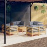 9-tlg. Garten-Lounge-Set mit Grauen Kissen Kiefernholz