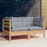 2-Sitzer-Gartensofa mit Grauen Kissen Massivholz Kiefer