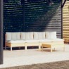 5-tlg. Garten-Lounge-Set mit Creme Kissen Kiefernholz