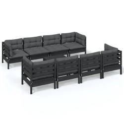 9-tlg. Garten-Lounge-Set mit Kissen Kiefer Massivholz