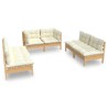 6-tlg. Garten-Lounge-Set mit Creme Kissen Massivholz Kiefer