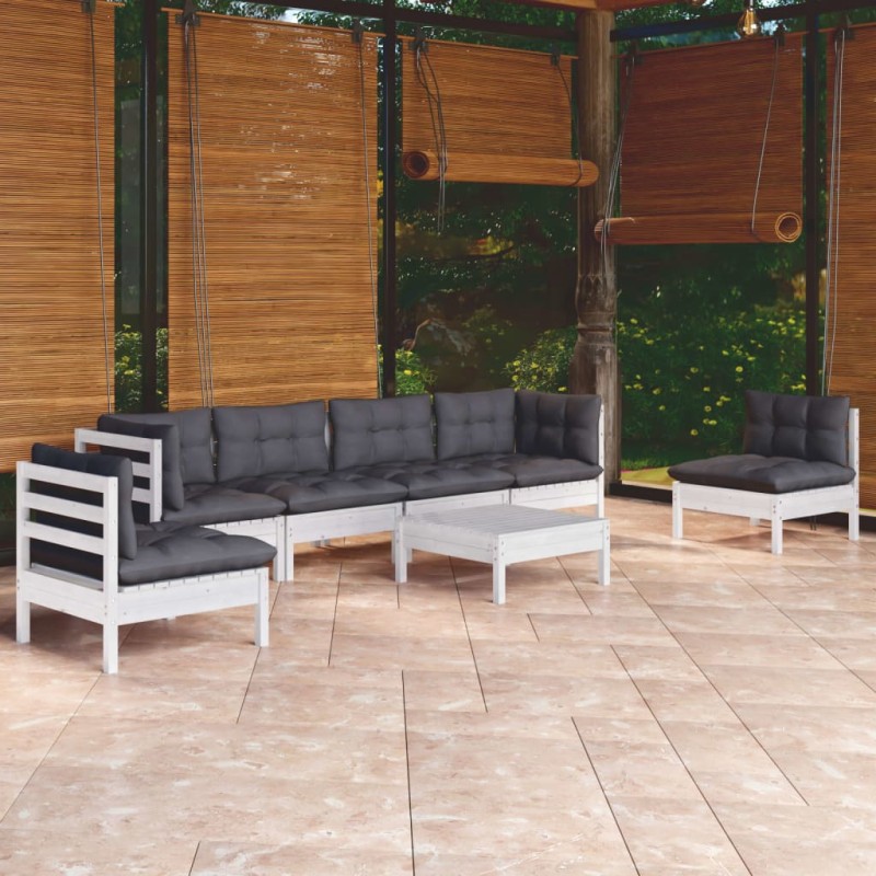 7-tlg. Garten-Lounge-Set mit Kissen Kiefer Massivholz