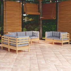 7-tlg. Garten-Lounge-Set mit Grauen Kissen Kiefer Massivholz