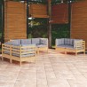 7-tlg. Garten-Lounge-Set mit Grauen Kissen Kiefer Massivholz