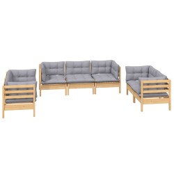 7-tlg. Garten-Lounge-Set mit Grauen Kissen Kiefer Massivholz