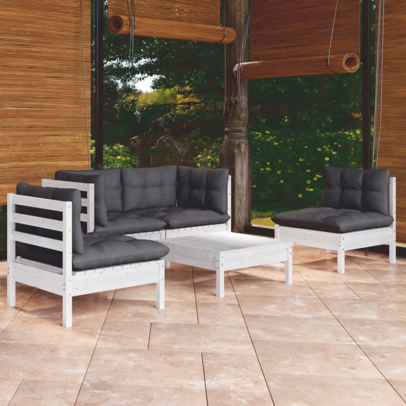 5-tlg. Garten-Lounge-Set mit Kissen Kiefer Massivholz