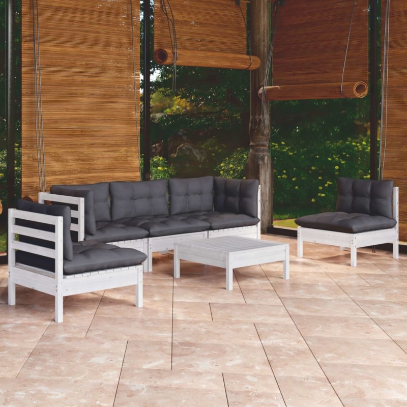 6-tlg. Garten-Lounge-Set mit Kissen Kiefer Massivholz