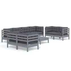 9-tlg. Garten-Lounge-Set mit Kissen Kiefer Massivholz