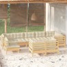 9-tlg. Garten-Lounge-Set mit Creme Kissen Massivholz Kiefer