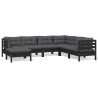 7-tlg. Garten-Lounge-Set mit Kissen Schwarz Massivholz Kiefer