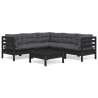 6-tlg. Garten-Lounge-Set mit Kissen Schwarz Massivholz Kiefer