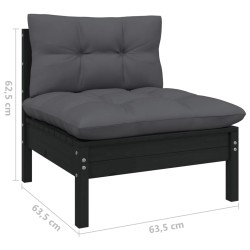 6-tlg. Garten-Lounge-Set mit Kissen Schwarz Massivholz Kiefer