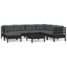 8-tlg. Garten-Lounge-Set mit Kissen Schwarz Kiefer Massivholz