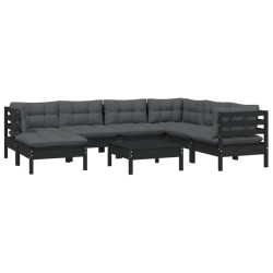 8-tlg. Garten-Lounge-Set mit Kissen Schwarz Kiefer Massivholz