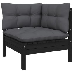 8-tlg. Garten-Lounge-Set mit Kissen Schwarz Kiefer Massivholz