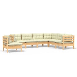 7-tlg. Garten-Lounge-Set mit Creme Kissen Massivholz Kiefer