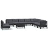 11-tlg. Garten-Lounge-Set mit Kissen Schwarz Massivholz Kiefer