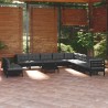 12-tlg. Garten-Lounge-Set mit Kissen Schwarz Massivholz Kiefer