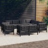 11-tlg. Garten-Lounge-Set mit Kissen Schwarz Massivholz Kiefer