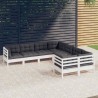 8-tlg. Garten-Lounge-Set mit Kissen Weiß Massivholz Kiefer