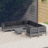 9-tlg. Garten-Lounge-Set mit Kissen Grau Kiefernholz