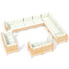 12-tlg. Garten-Lounge-Set mit Creme Kissen Massivholz Kiefer