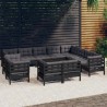 12-tlg. Garten-Lounge-Set mit Kissen Schwarz Massivholz Kiefer