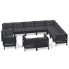 12-tlg. Garten-Lounge-Set mit Kissen Schwarz Massivholz Kiefer