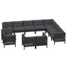 12-tlg. Garten-Lounge-Set mit Kissen Schwarz Massivholz Kiefer