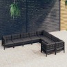 9-tlg. Garten-Lounge-Set mit Kissen Schwarz Kiefernholz