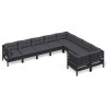 9-tlg. Garten-Lounge-Set mit Kissen Schwarz Kiefernholz