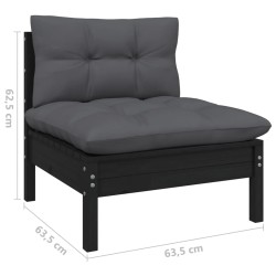 9-tlg. Garten-Lounge-Set mit Kissen Schwarz Kiefernholz