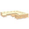 13-tlg. Garten-Lounge-Set mit Creme Kissen Kiefernholz