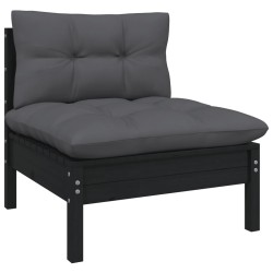 6-tlg. Garten-Lounge-Set mit Kissen Schwarz Kiefer Massivholz