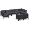 9-tlg. Garten-Lounge-Set mit Kissen Schwarz Kiefer Massivholz