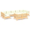 9-tlg. Garten-Lounge-Set mit Creme Kissen Massivholz Kiefer