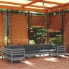 7-tlg. Garten-Lounge-Set mit Kissen Grau Kiefernholz