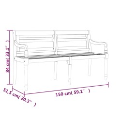 Batavia-Bank mit Creme Kissen 150 cm Massivholz Teak