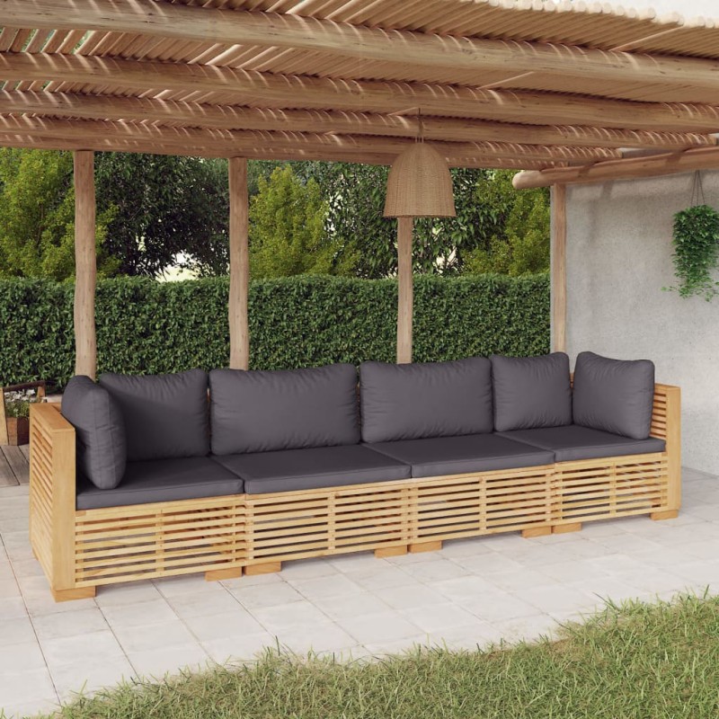 4-tlg. Garten-Lounge-Set mit Kissen Massivholz Teak